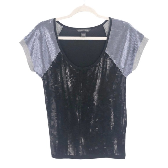Victorias Secret Womens Size Small All-Over Sequin Baseball Tee Shirt  Scoopneck - Picture 7 of 7